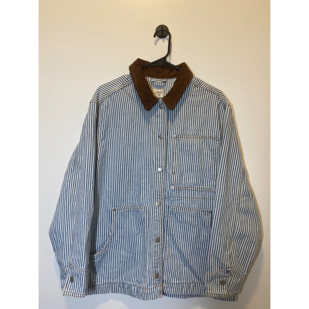 NWT Universal Thread Womens Hickory Stripe Coat Blue White Corduroy Collar M